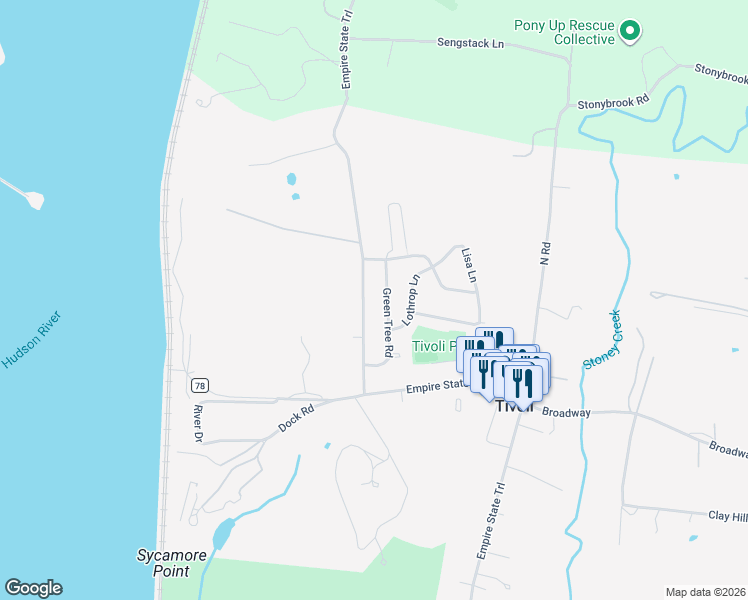map of restaurants, bars, coffee shops, grocery stores, and more near 38 Woods Road in Tivoli