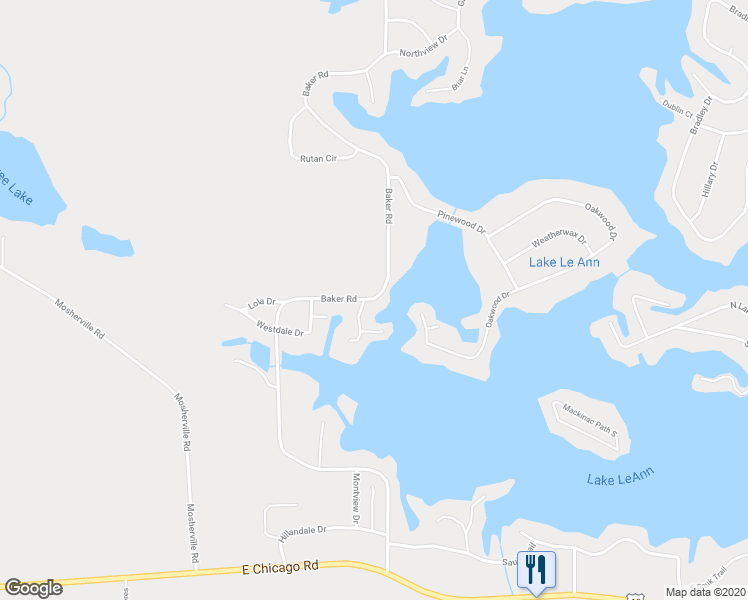 map of restaurants, bars, coffee shops, grocery stores, and more near 11259 Baker Road in Jerome
