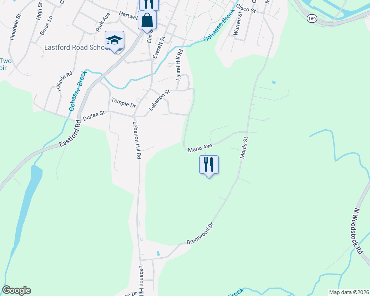 map of restaurants, bars, coffee shops, grocery stores, and more near 77 Maria Avenue in Southbridge