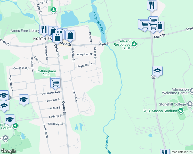 map of restaurants, bars, coffee shops, grocery stores, and more near 17 Elliot Circle in Easton