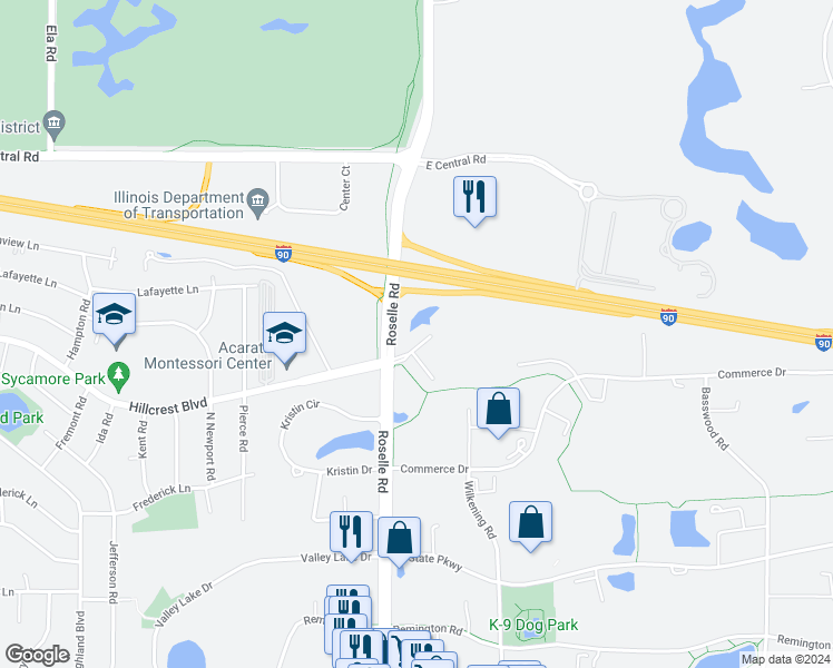 map of restaurants, bars, coffee shops, grocery stores, and more near 1901 North Roselle Road in Schaumburg