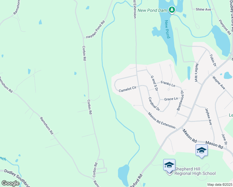 map of restaurants, bars, coffee shops, grocery stores, and more near 11 Camelot Circle in Dudley
