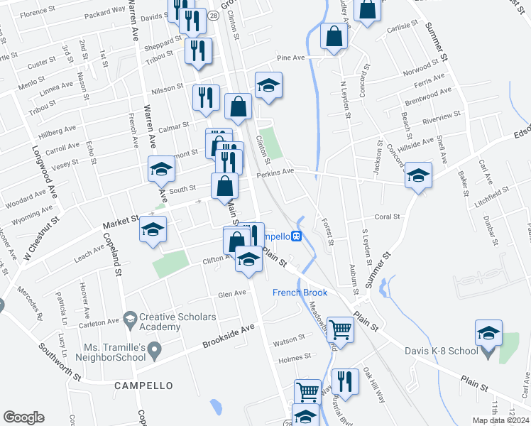map of restaurants, bars, coffee shops, grocery stores, and more near 1 Terminal Place in Brockton