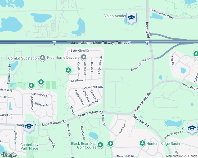 map of restaurants, bars, coffee shops, grocery stores, and more near Chatham Drive in Hoffman Estates