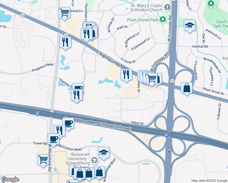 map of restaurants, bars, coffee shops, grocery stores, and more near 1810 Hemlock Place in Schaumburg