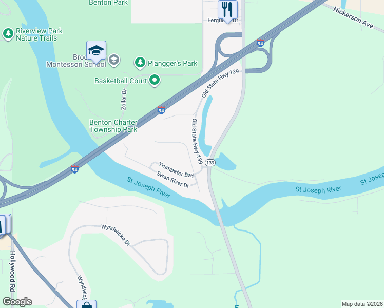 map of restaurants, bars, coffee shops, grocery stores, and more near 635 Cygnet Lake Drive in Benton Harbor