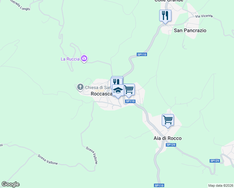 map of restaurants, bars, coffee shops, grocery stores, and more near 6 SP110 in Roccascalegna
