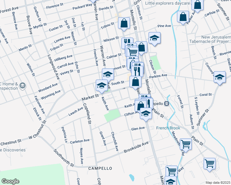 map of restaurants, bars, coffee shops, grocery stores, and more near 21 Berkley Street in Brockton