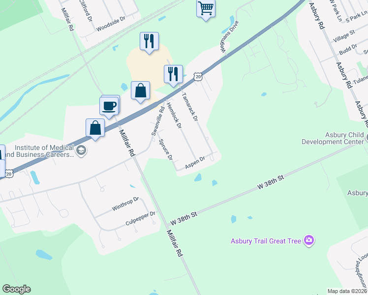 map of restaurants, bars, coffee shops, grocery stores, and more near 5428 Astin Dr in Erie