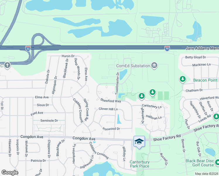 map of restaurants, bars, coffee shops, grocery stores, and more near 1304 Brunswick Court in Elgin