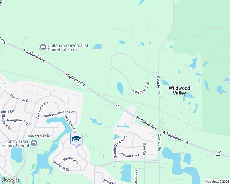 map of restaurants, bars, coffee shops, grocery stores, and more near 39W284 Highland Avenue in Elgin