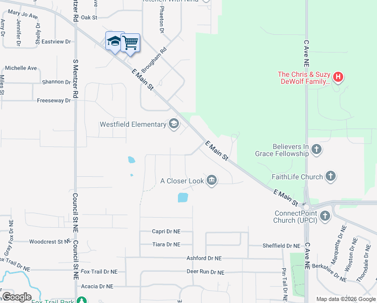 map of restaurants, bars, coffee shops, grocery stores, and more near 8416 Westfield Drive Northeast in Cedar Rapids