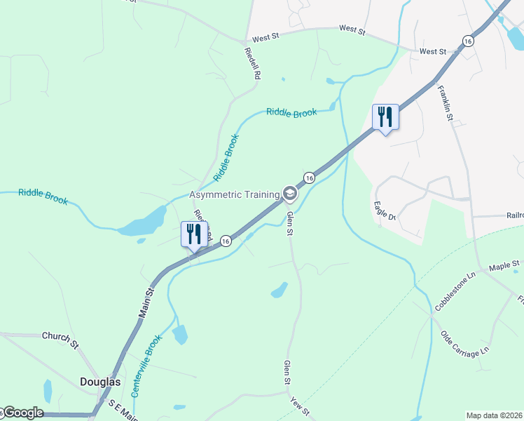 map of restaurants, bars, coffee shops, grocery stores, and more near 85 Main Street in Douglas