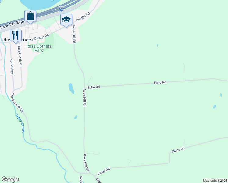 map of restaurants, bars, coffee shops, grocery stores, and more near 1305 Echo Road in Vestal