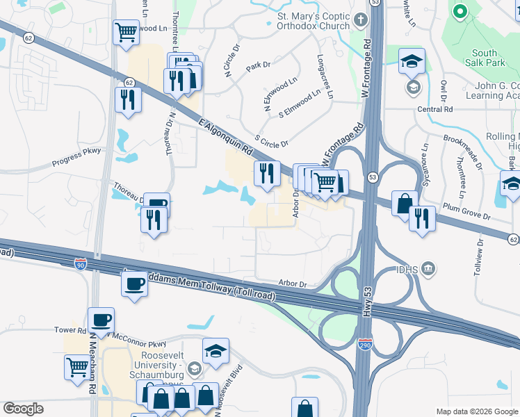 map of restaurants, bars, coffee shops, grocery stores, and more near 1821 Walden Office Square in Schaumburg
