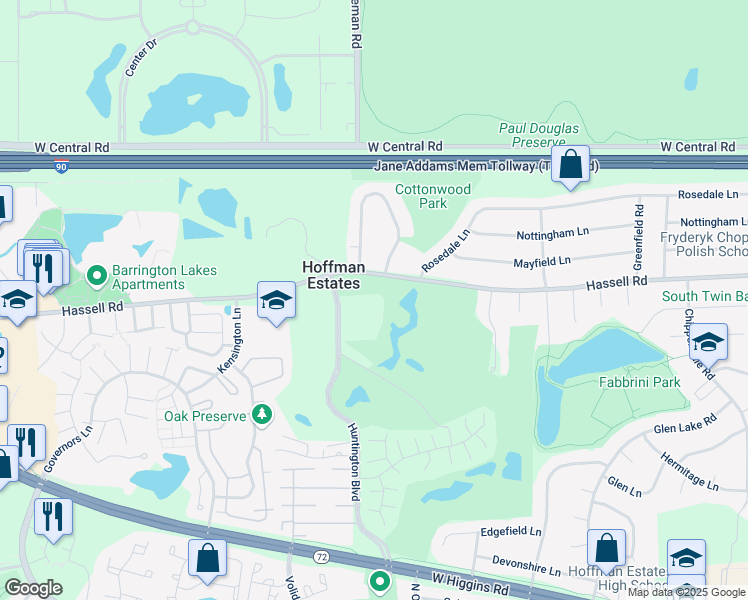 map of restaurants, bars, coffee shops, grocery stores, and more near 1941 Kenilworth Circle in Hoffman Estates