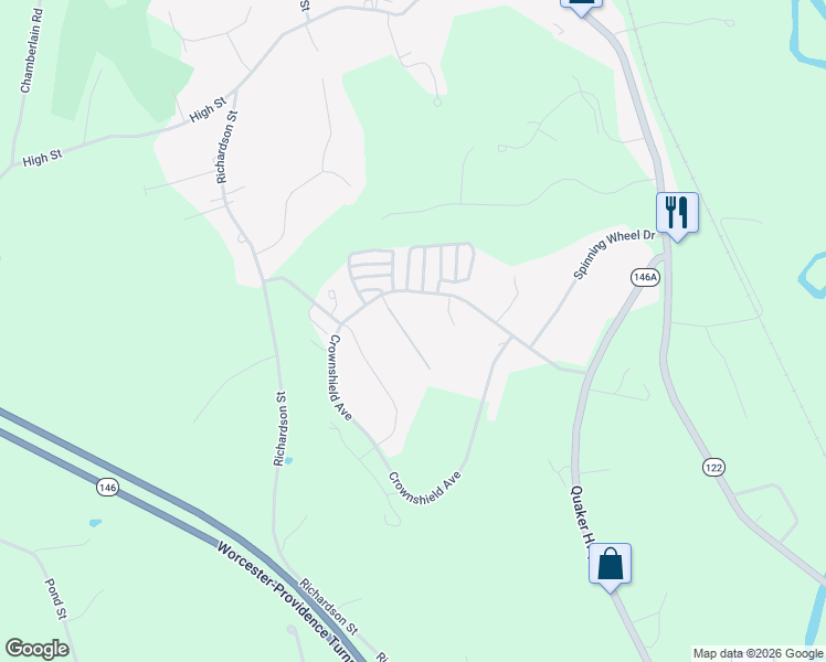 map of restaurants, bars, coffee shops, grocery stores, and more near 24 Hyde Park Circle in Uxbridge
