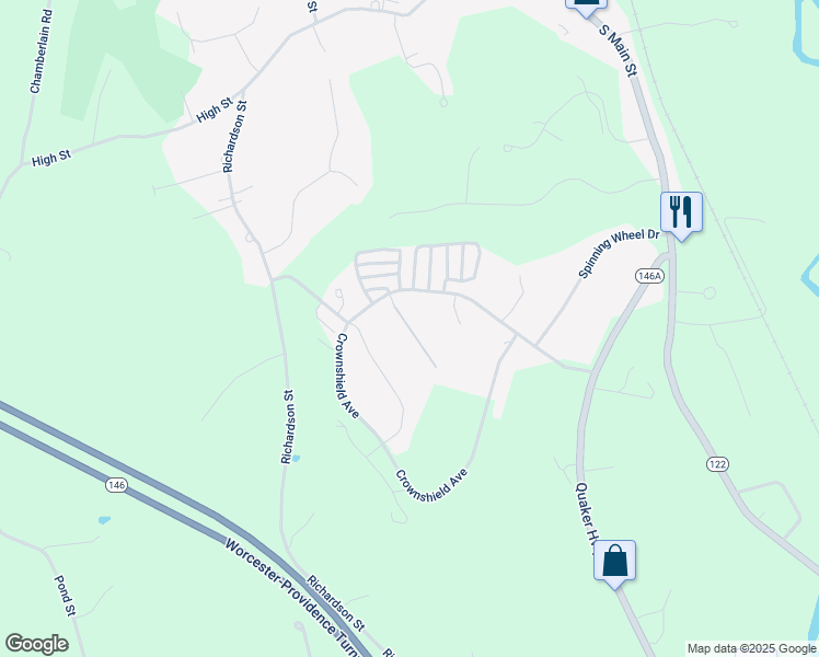 map of restaurants, bars, coffee shops, grocery stores, and more near 16 Hyde Park Circle in Uxbridge