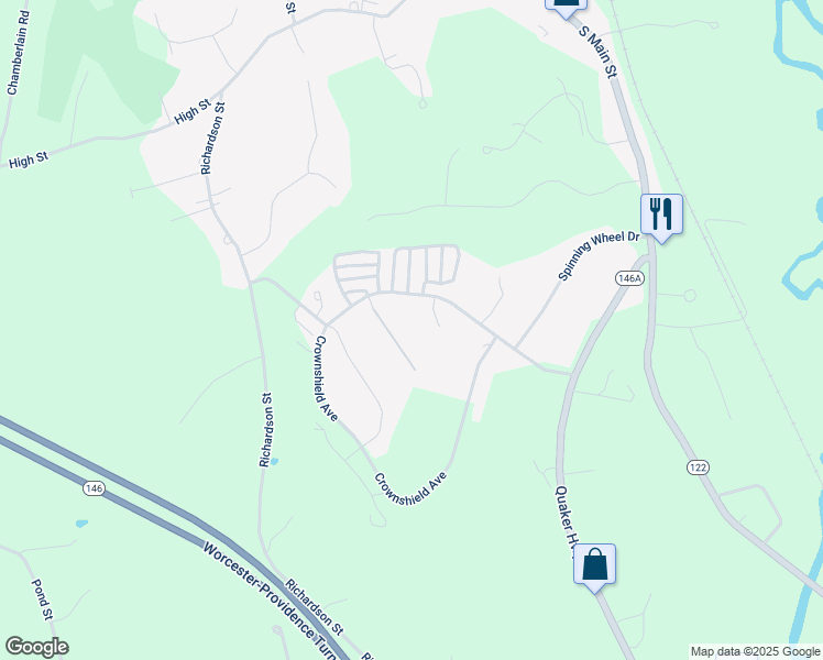 map of restaurants, bars, coffee shops, grocery stores, and more near 16 Hyde Park Circle in Uxbridge