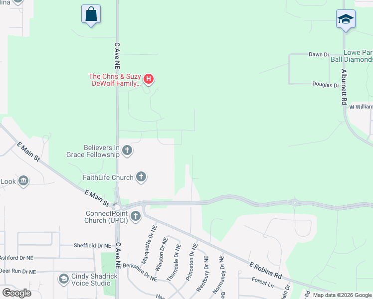 map of restaurants, bars, coffee shops, grocery stores, and more near 4003 Meadowknolls Road in Marion