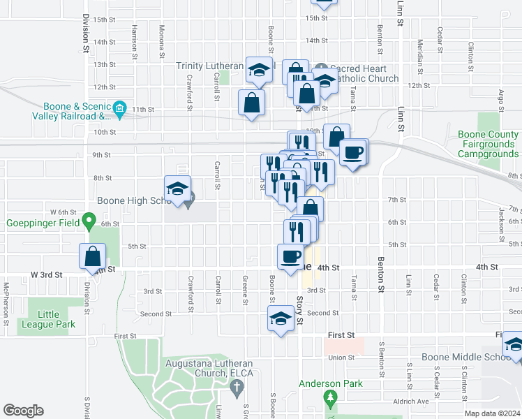 map of restaurants, bars, coffee shops, grocery stores, and more near 708 Arden Street in Boone