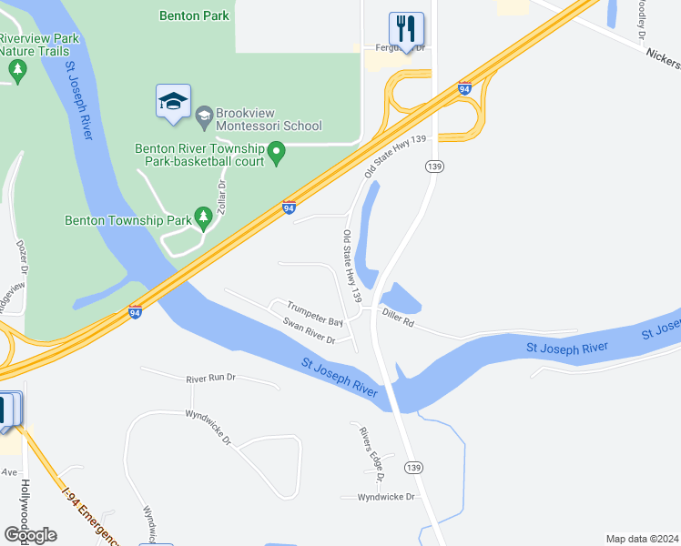 map of restaurants, bars, coffee shops, grocery stores, and more near 603 Cygnet Lake Drive in Benton Harbor