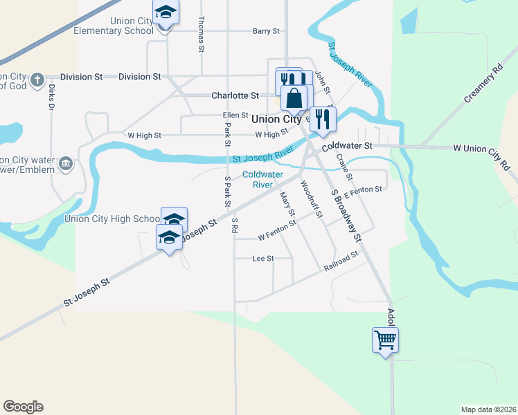 map of restaurants, bars, coffee shops, grocery stores, and more near 310 Saint Joseph Street in Union City
