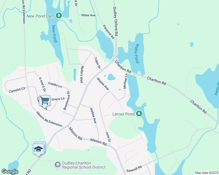map of restaurants, bars, coffee shops, grocery stores, and more near 9 Wayne Avenue in Dudley
