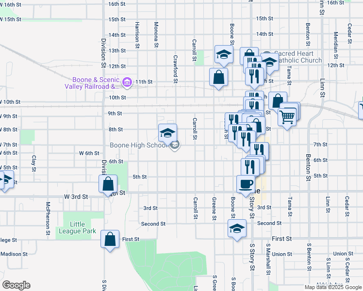 map of restaurants, bars, coffee shops, grocery stores, and more near 500 7th Street in Boone