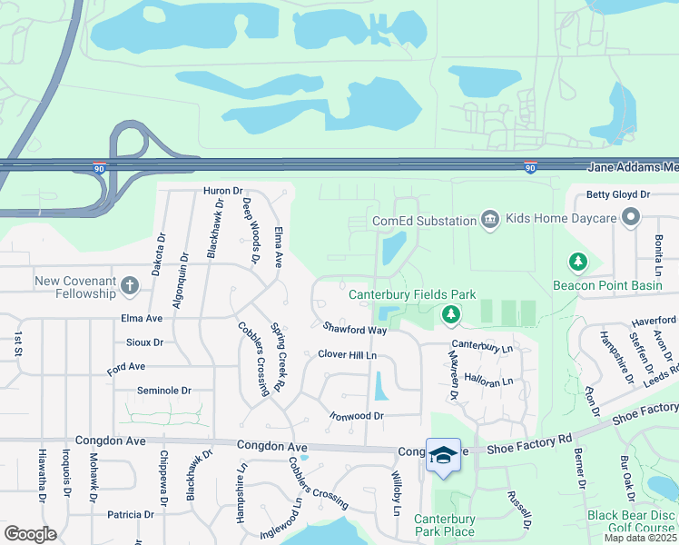 map of restaurants, bars, coffee shops, grocery stores, and more near 1421 Shawford Way in Elgin