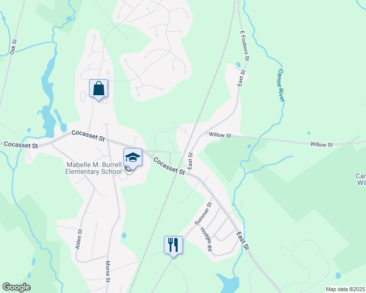 map of restaurants, bars, coffee shops, grocery stores, and more near 20 Community Way in Foxborough