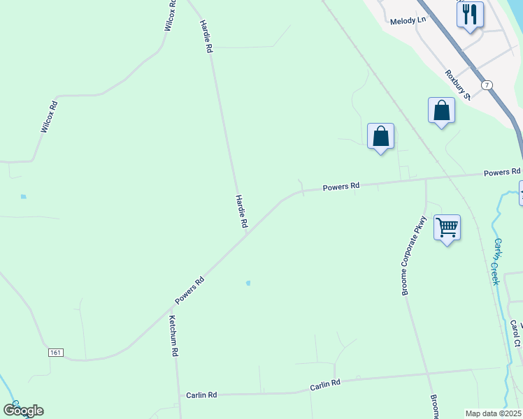 map of restaurants, bars, coffee shops, grocery stores, and more near 931 Powers Rd in Conklin