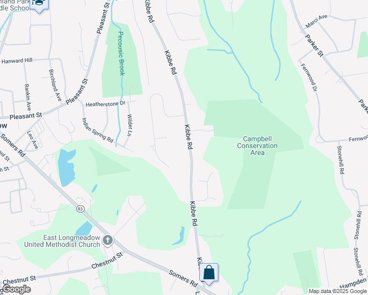 map of restaurants, bars, coffee shops, grocery stores, and more near 172 Kibbe Road in East Longmeadow