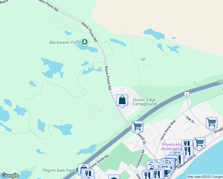 map of restaurants, bars, coffee shops, grocery stores, and more near 111 Race Point Road in Provincetown