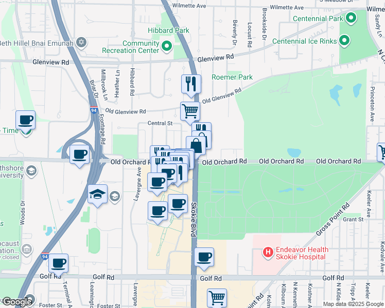 map of restaurants, bars, coffee shops, grocery stores, and more near 10000 U.S. 41 in Skokie