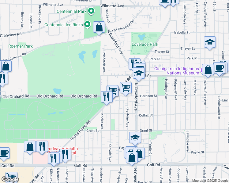 map of restaurants, bars, coffee shops, grocery stores, and more near 2510 Gross Point Road in Evanston