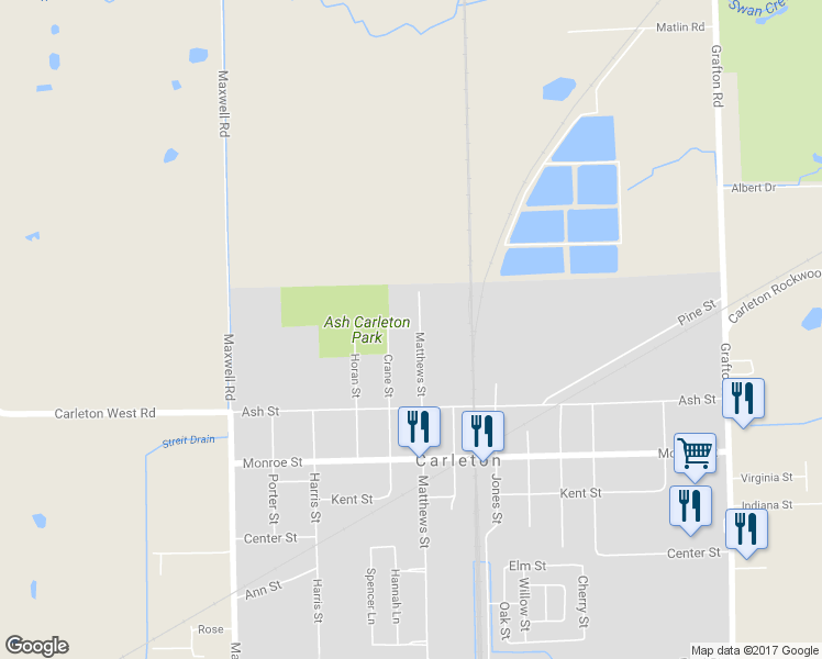 map of restaurants, bars, coffee shops, grocery stores, and more near 12921 Matthews Street in Carleton