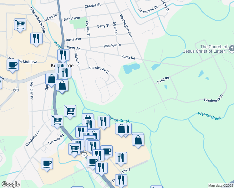 map of restaurants, bars, coffee shops, grocery stores, and more near 1809 Treetop Drive in Erie