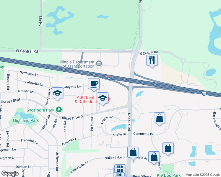 map of restaurants, bars, coffee shops, grocery stores, and more near 2000 North Roselle Road in Schaumburg