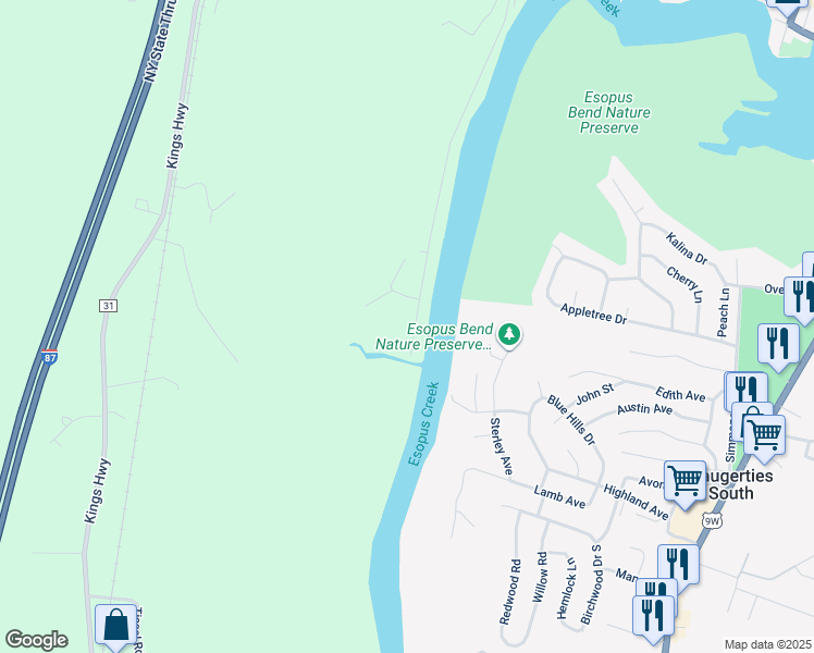 map of restaurants, bars, coffee shops, grocery stores, and more near 198 Esopus Creek Rd in Saugerties