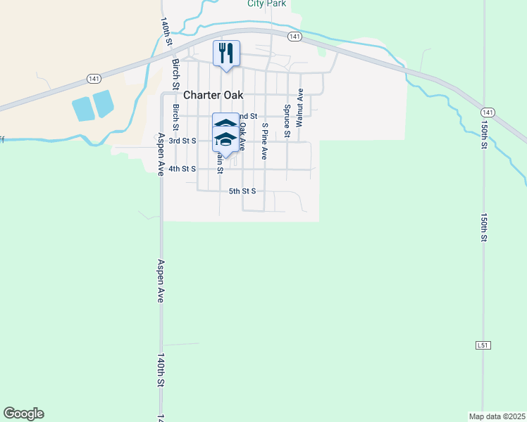 map of restaurants, bars, coffee shops, grocery stores, and more near 520 6th St S in Charter Oak