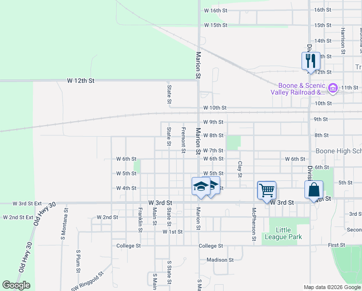 map of restaurants, bars, coffee shops, grocery stores, and more near 709 Fremont Street in Boone