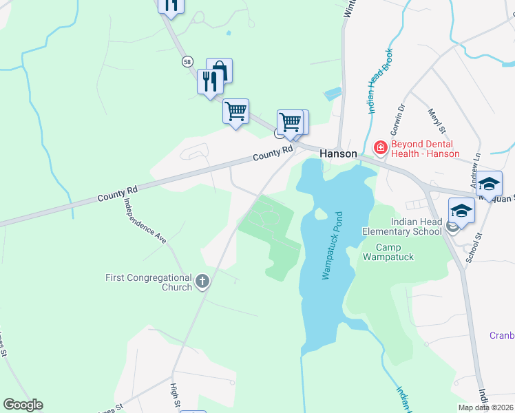 map of restaurants, bars, coffee shops, grocery stores, and more near in Hanson