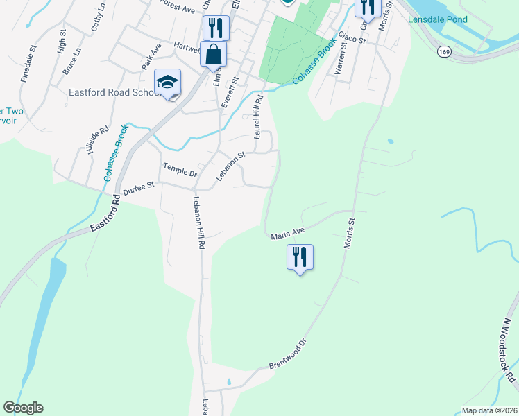 map of restaurants, bars, coffee shops, grocery stores, and more near 44 Maria Avenue in Southbridge