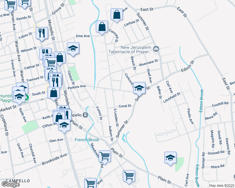 map of restaurants, bars, coffee shops, grocery stores, and more near 185 Perkins Avenue in Brockton