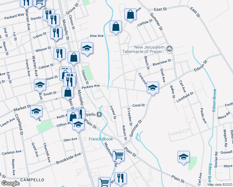 map of restaurants, bars, coffee shops, grocery stores, and more near 19 Auburn Street in Brockton