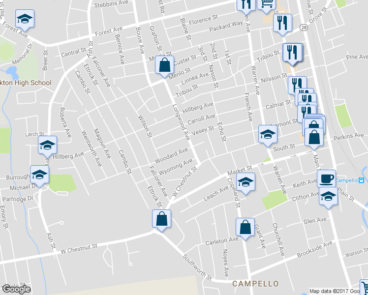 map of restaurants, bars, coffee shops, grocery stores, and more near 39 Woodard Avenue in Brockton