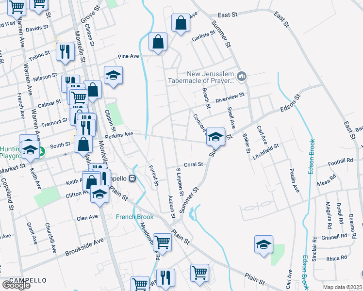 map of restaurants, bars, coffee shops, grocery stores, and more near 185 Perkins Avenue in Brockton