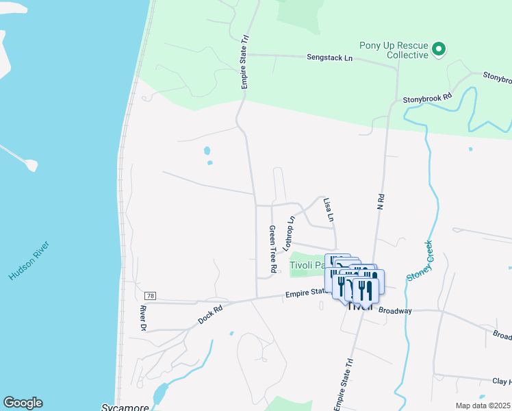 map of restaurants, bars, coffee shops, grocery stores, and more near Woods Road & Elizabeth Drive in Tivoli