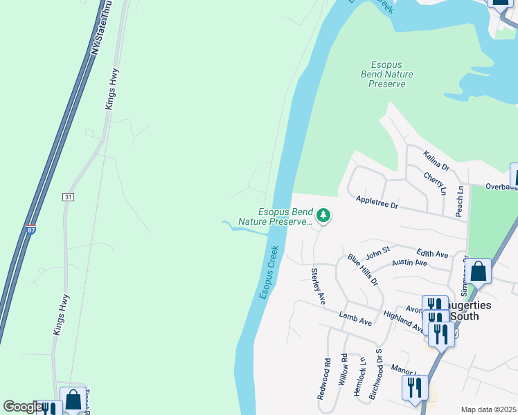 map of restaurants, bars, coffee shops, grocery stores, and more near 198 Esopus Creek Road in Saugerties